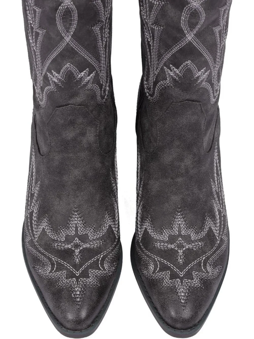Women's Black Pointed Toe Side ZIP Embroidered Wide Calf Knee High Western Boots